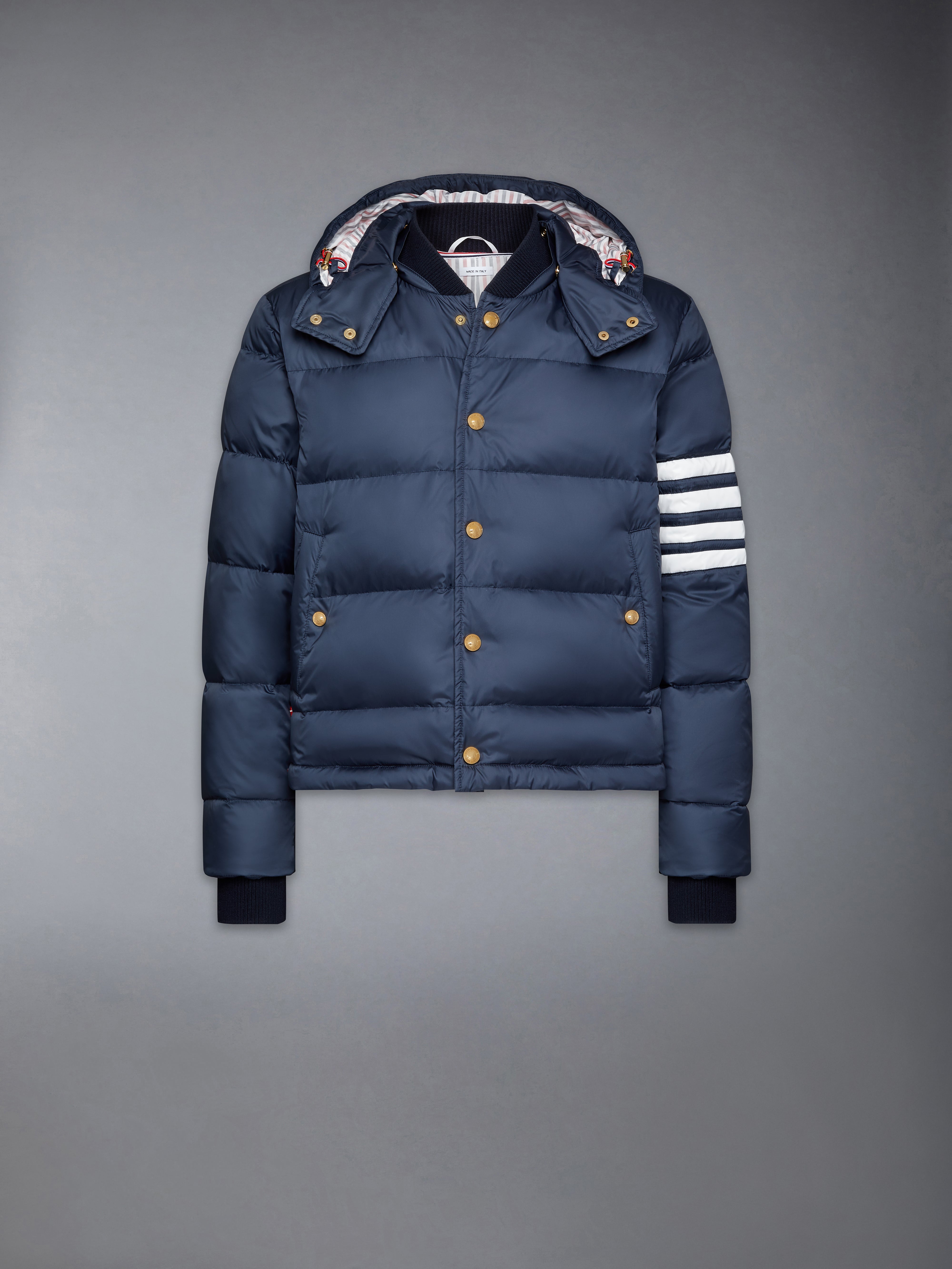 Matte Finish Nylon Down Fill 4 Bar Hood Bomber | Thom Browne