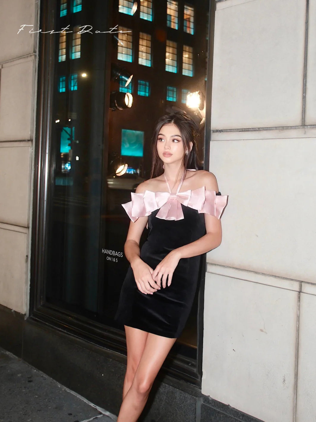 Evelyn Black-Pink Bow Bodycon Mini Dress | Dress | Three Fleas