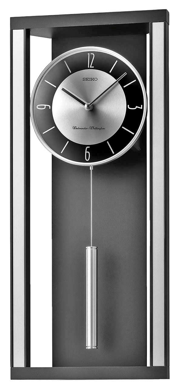 Seiko QXH068K-Black Mid-Century Modern Chiming Wall Clock - The