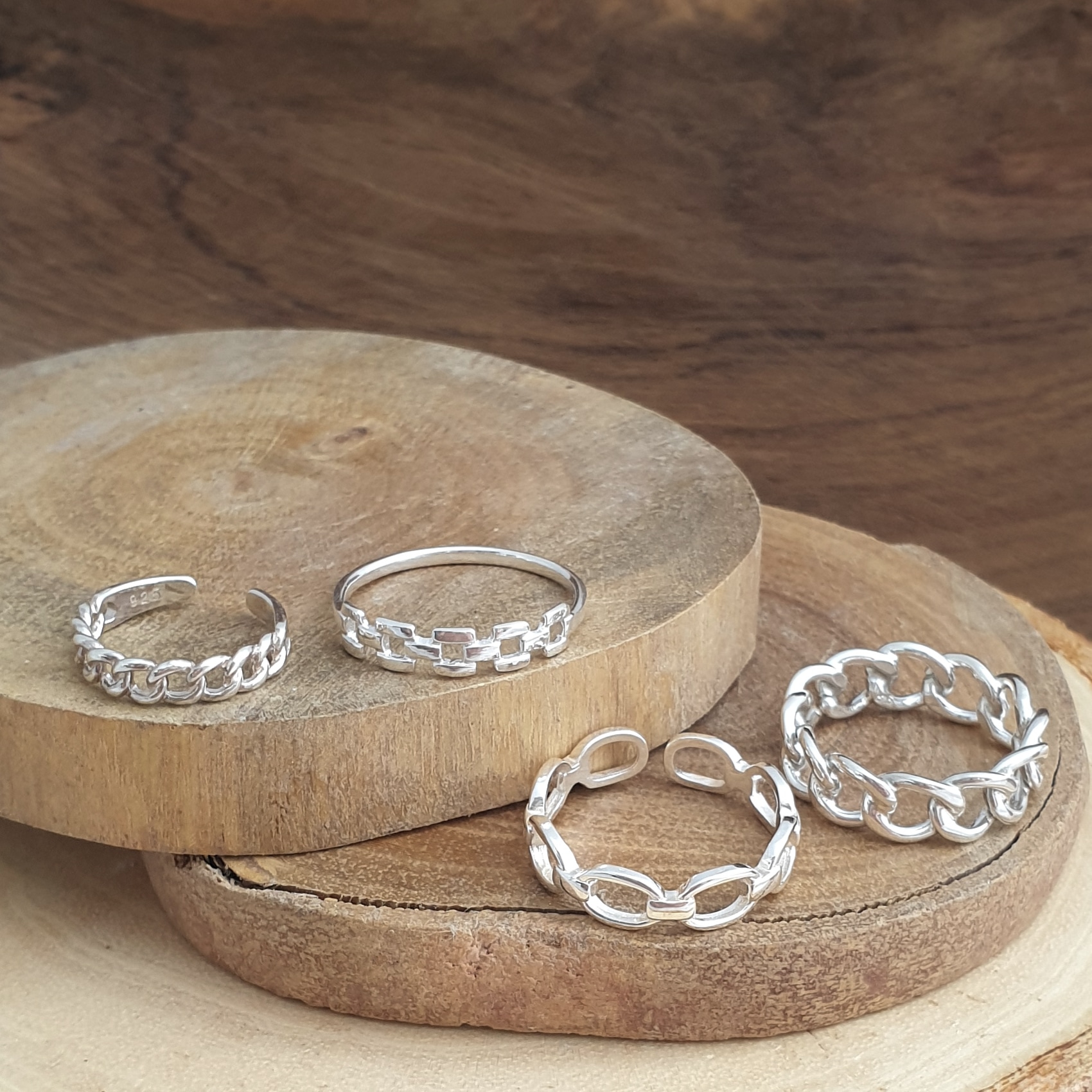 Adjustable Chain Mid Finger Silver Ring - Studio Jewellery US