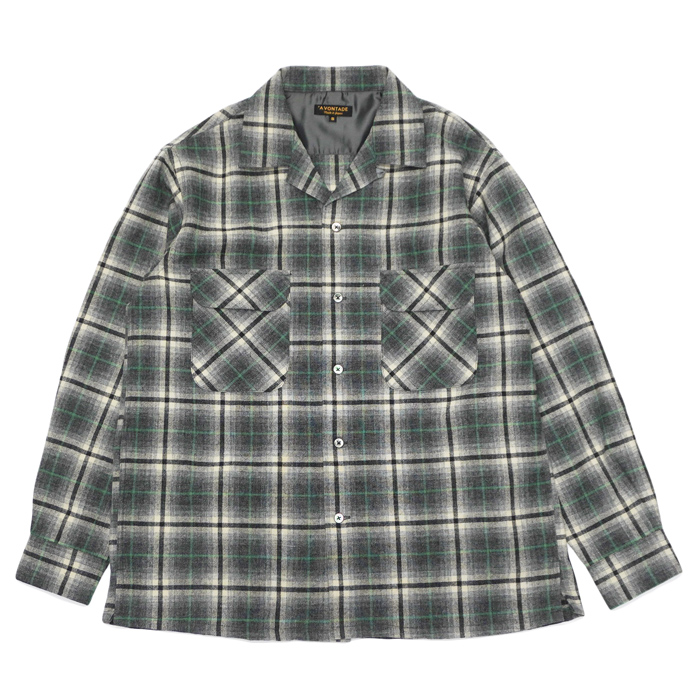 A VONTADE（アボンタージ）Wool Plaid Open Collar Shirt（ウール