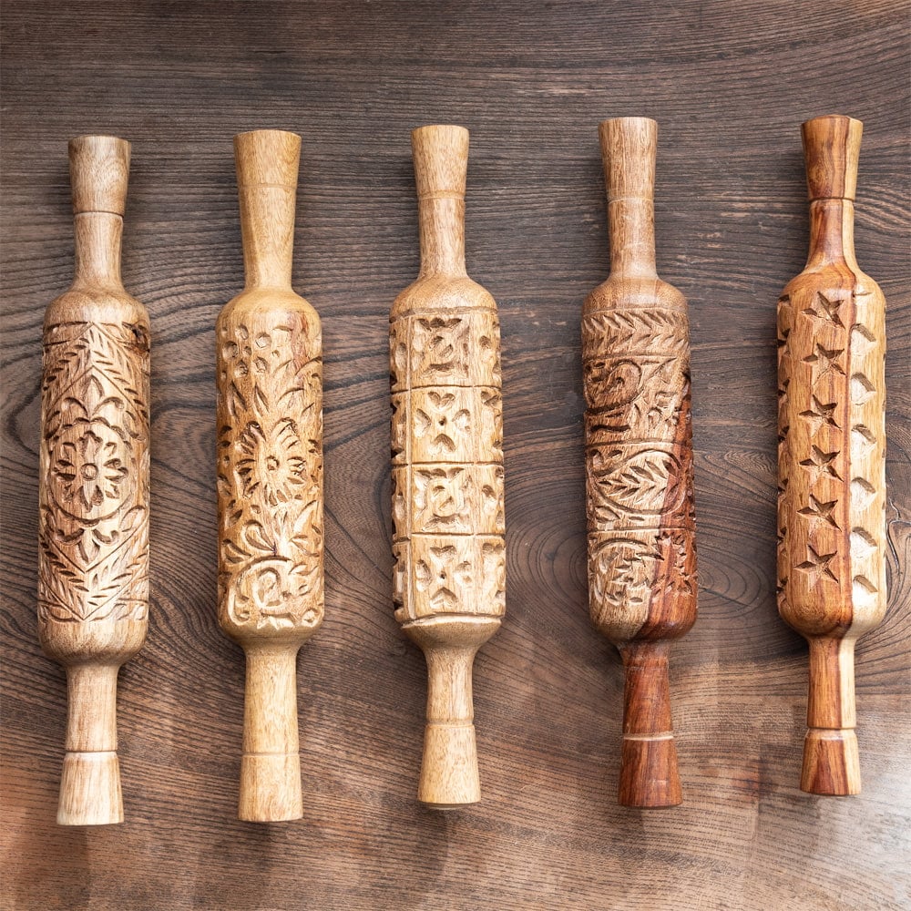 インドで手彫りされたエスニック柄 麺棒【約30cm】 の通販 - TIRAKITA.COM