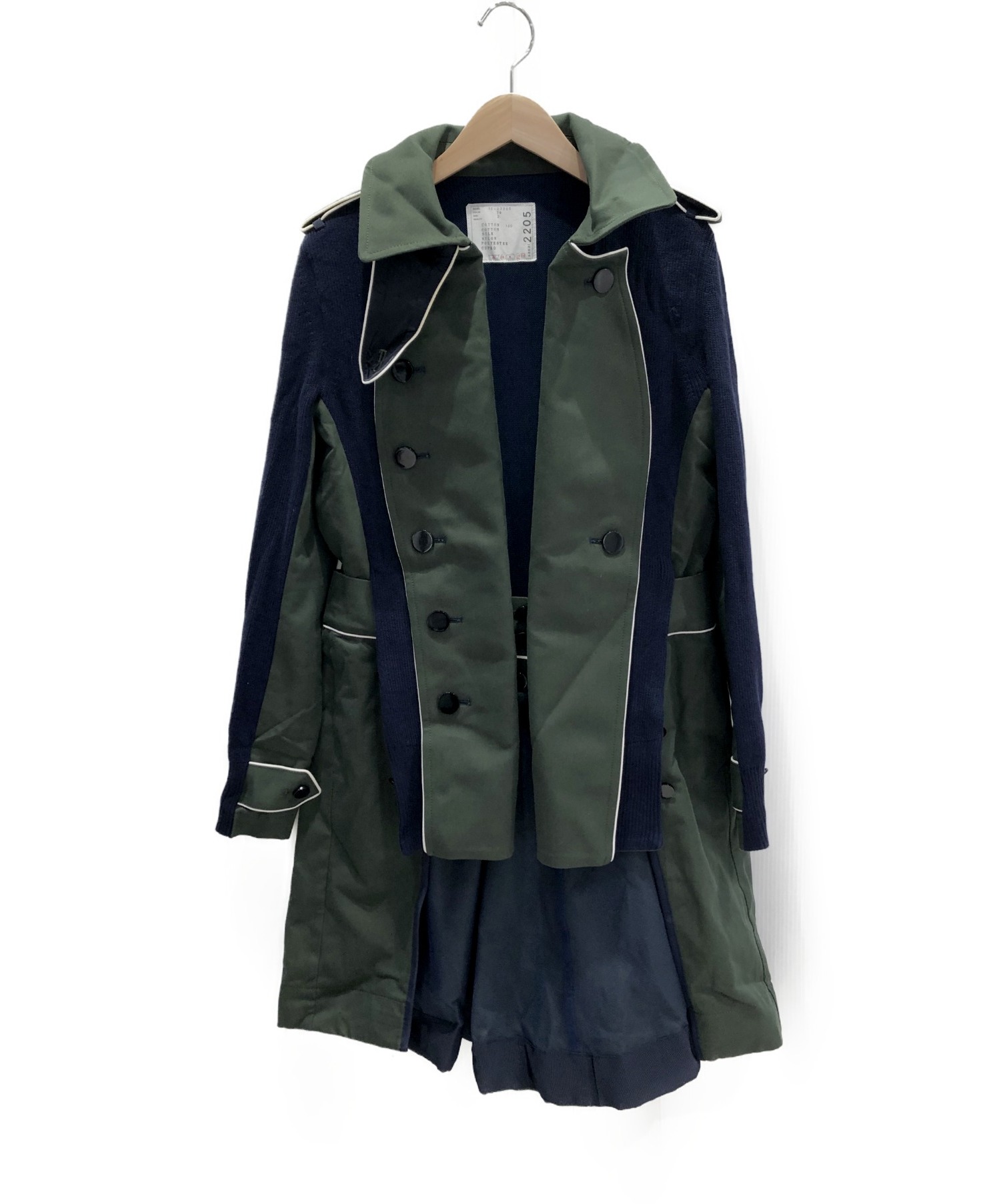中古・古着通販】sacai (サカイ) ドッキングコート グリーン×ネイビー