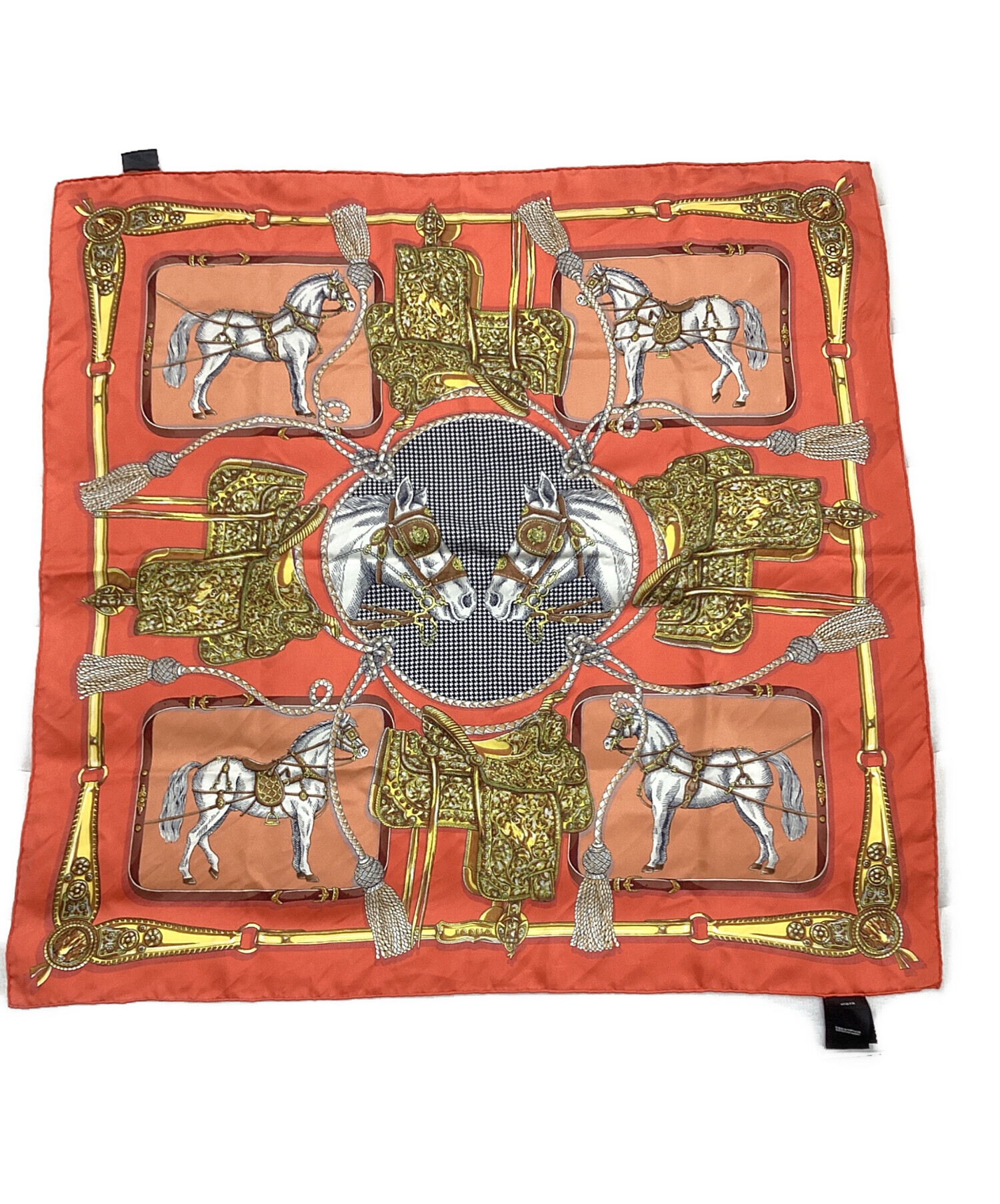 中古・古着通販】GUCCI (グッチ) 馬柄 シルクスカーフ オレンジ