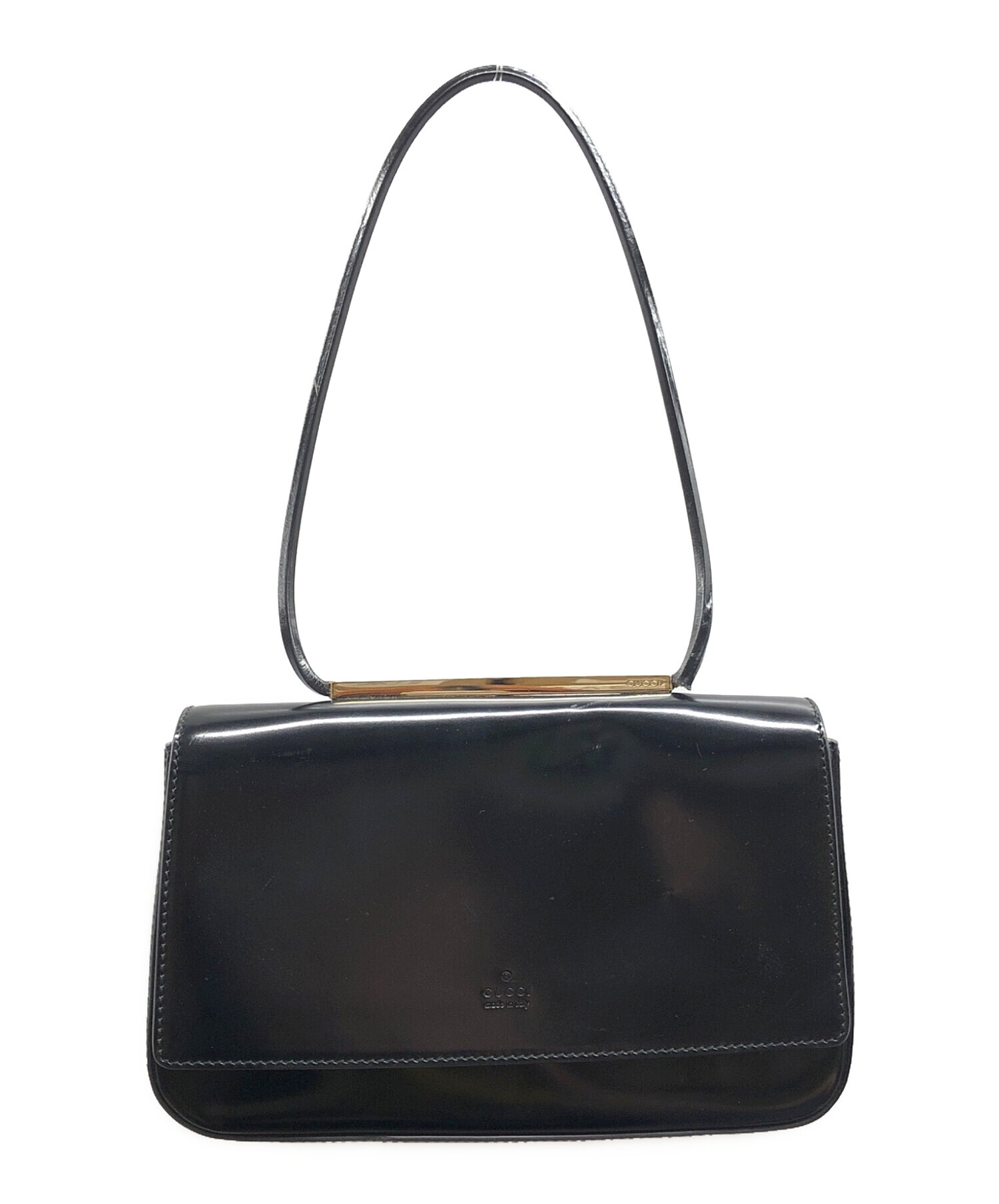 中古・古着通販】GUCCI (グッチ) エナメルハンドバッグ ブラック