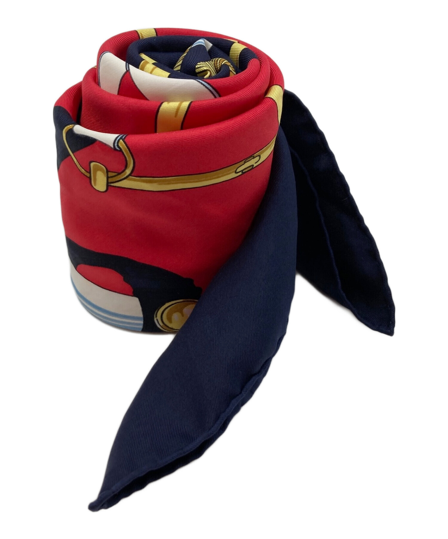 中古・古着通販】HERMES (エルメス) シルクスカーフ レッド×ネイビー