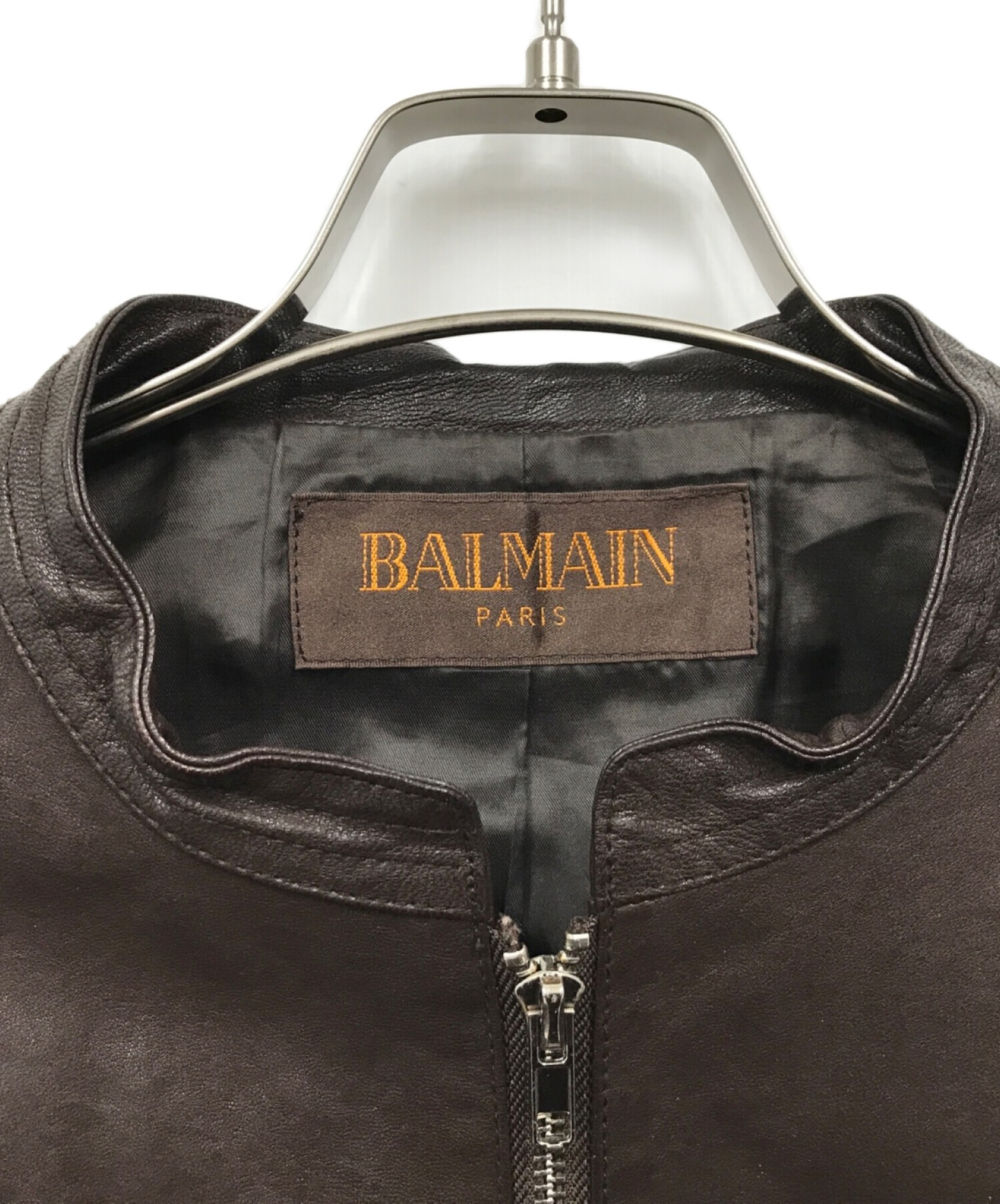BALMAIN レザーシングルライダースジャケット ラム 羊 黒 ベージュ 13
