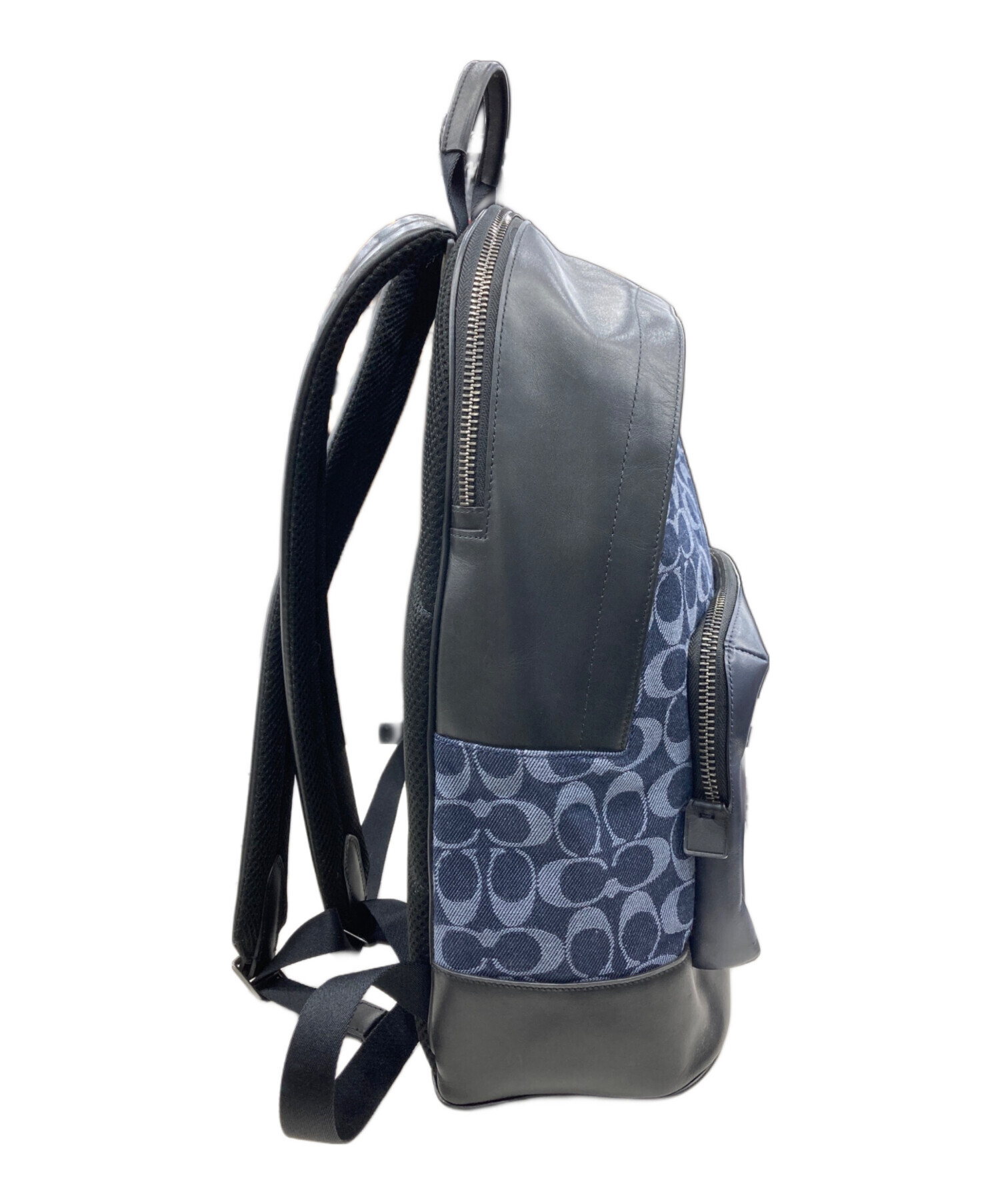 中古・古着通販】COACH (コーチ) シグネチャーレザーリュック ネイビー