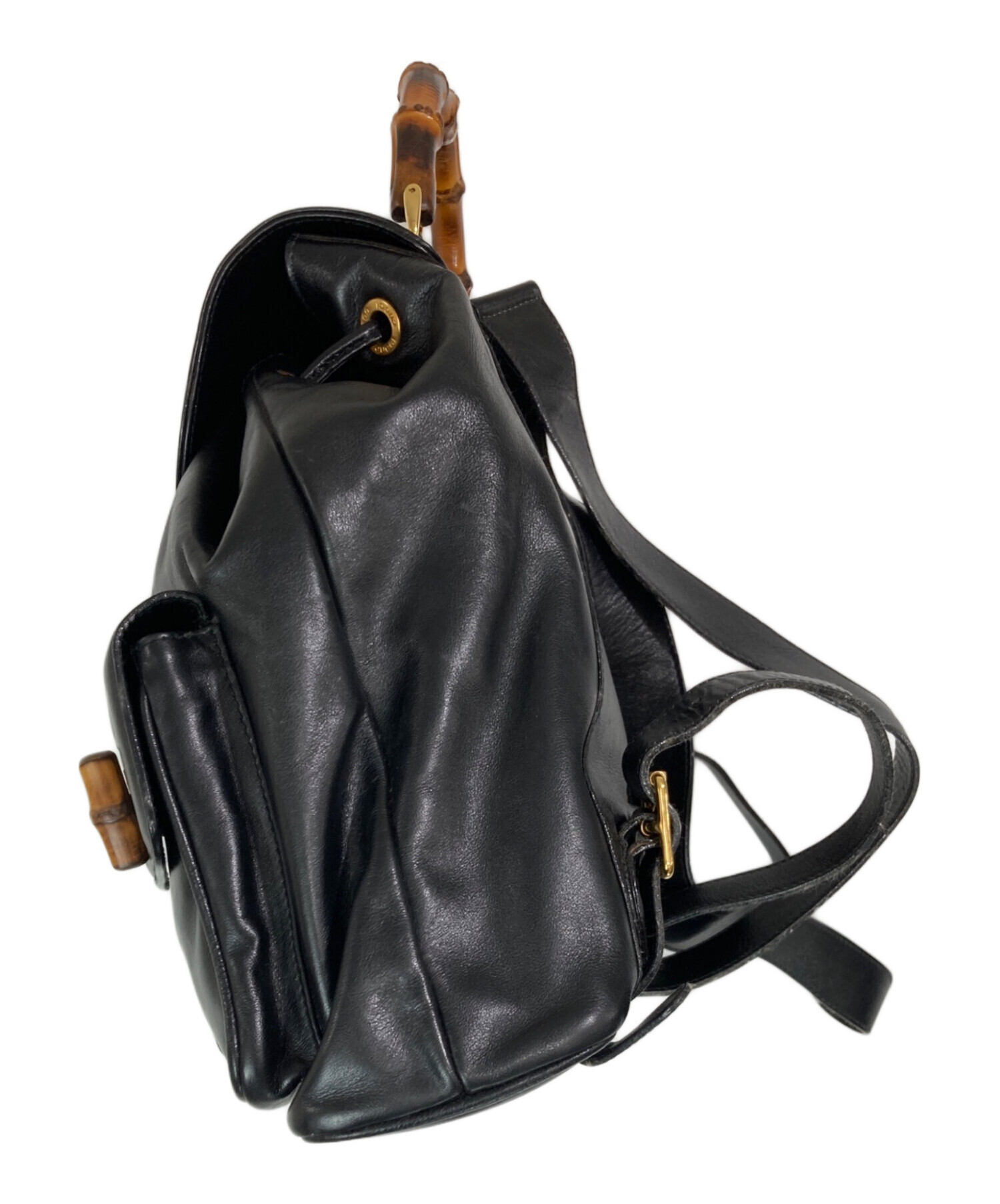 中古・古着通販】GUCCI (グッチ) バンブーレザーリュック ブラック