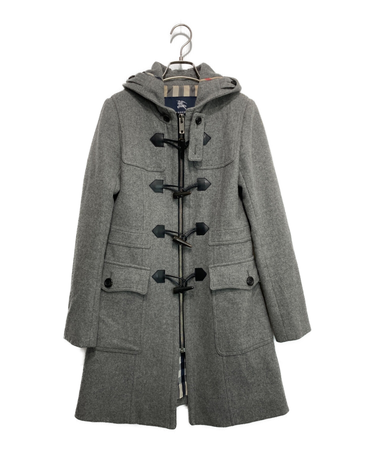 Burberry ウールダッフルコート フード付き グレー