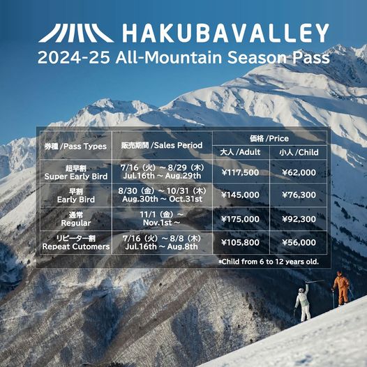 Hakuba Valley Day Pass全スキー場共通リフト券 6枚7/16(火)~2024-25