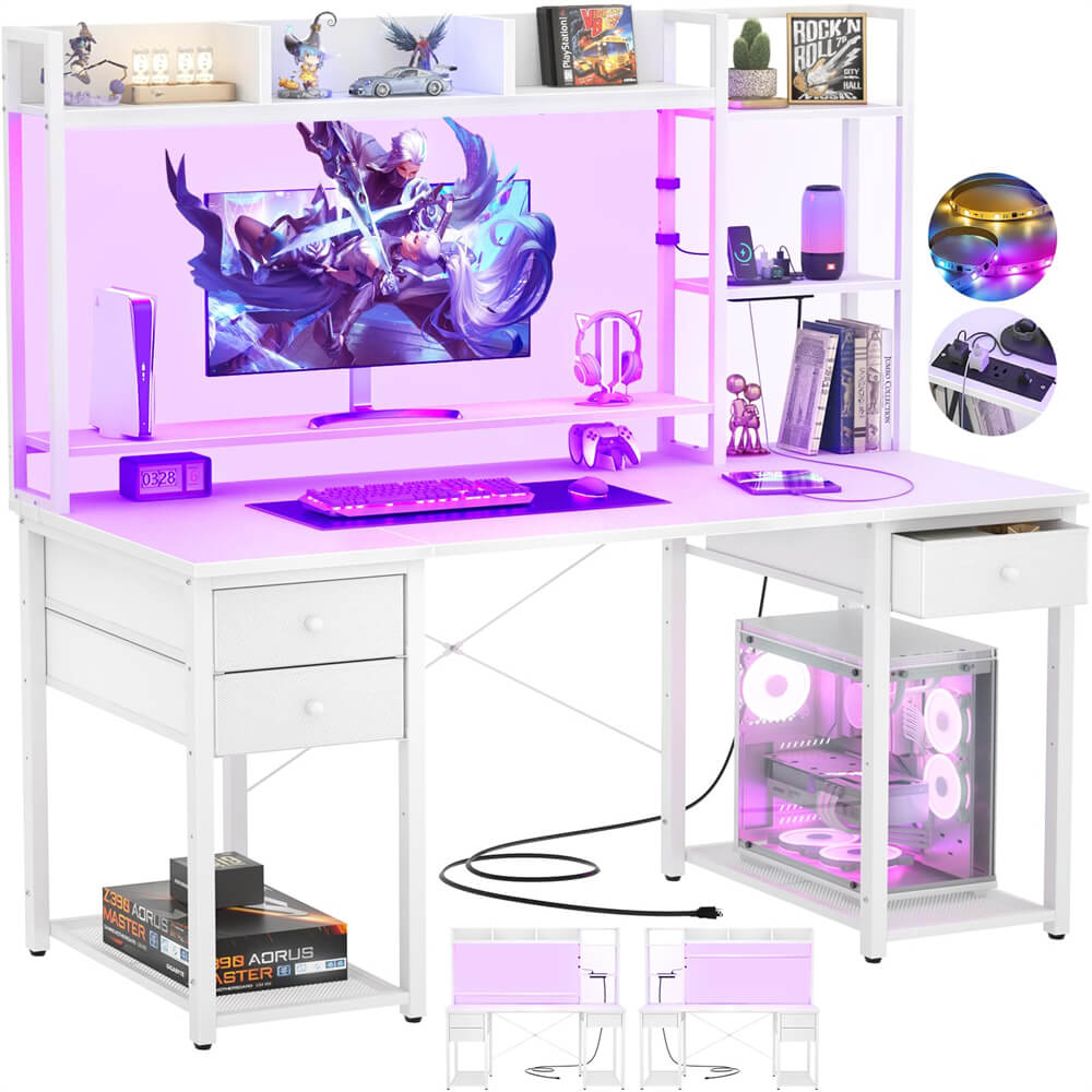 Unikito 47 Inch Computer Desk with Hutch, Gaming Desk with Drawers