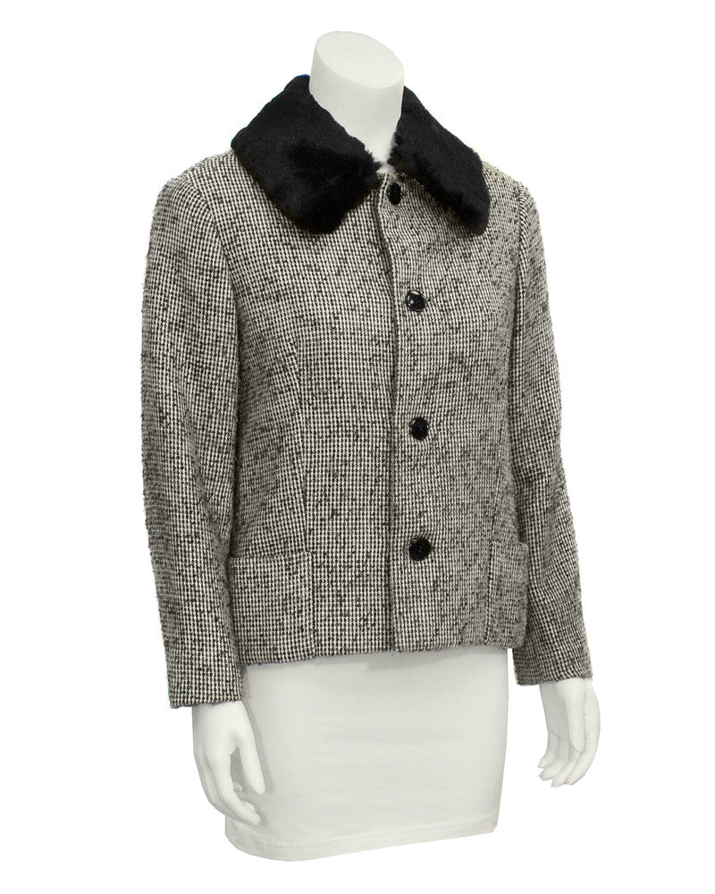 Black Tweed Jacket with Fur Collar – Vintage Couture