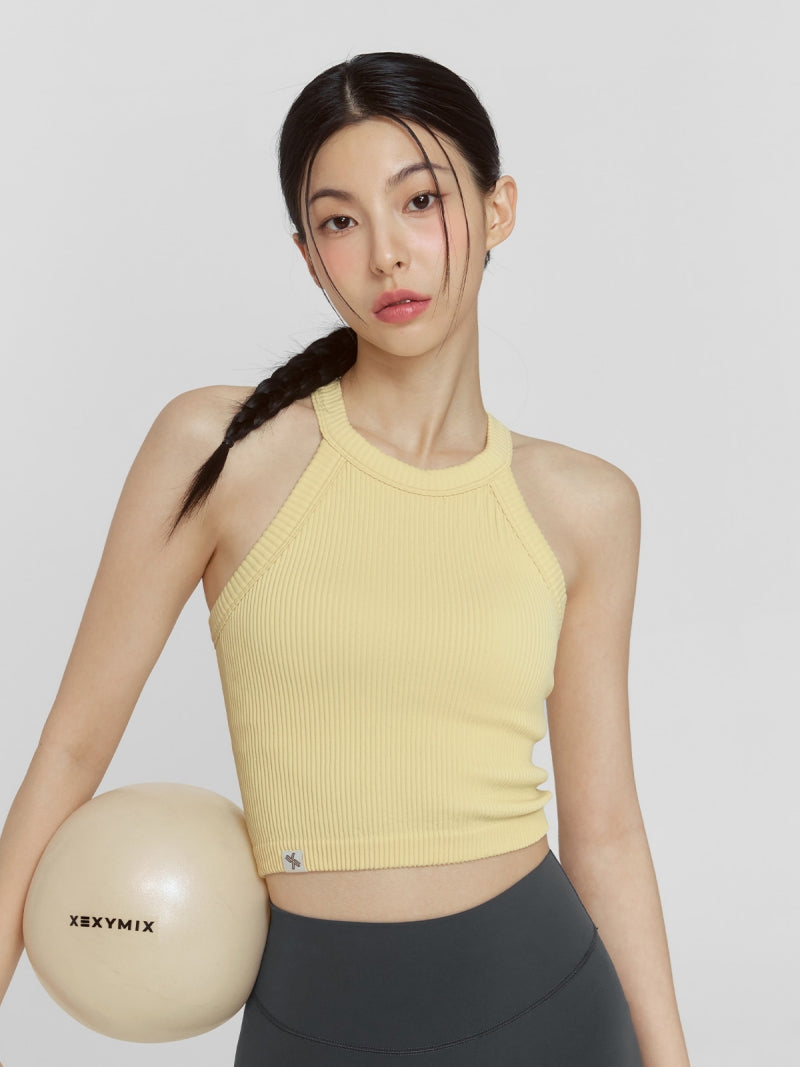 シームレス リブ ホルターネック ブラトップ