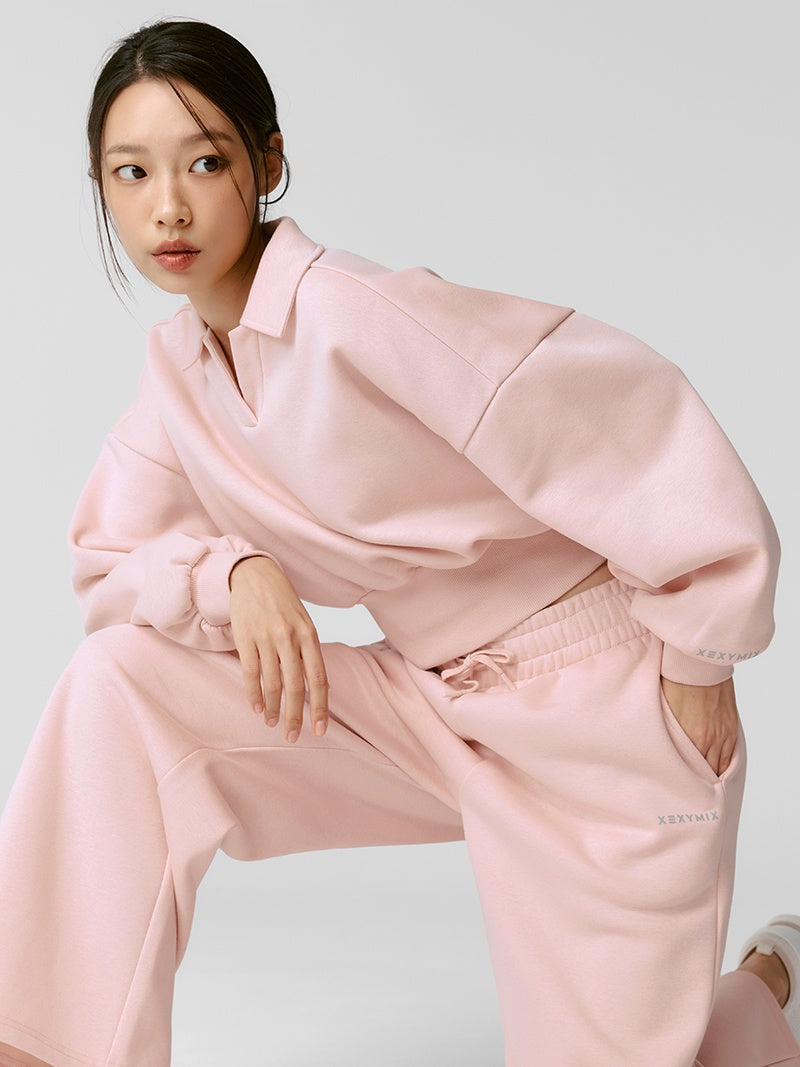 XTFMT11J3 裏起毛 コットン混 オープンカラー クロップド丈 トレーナー