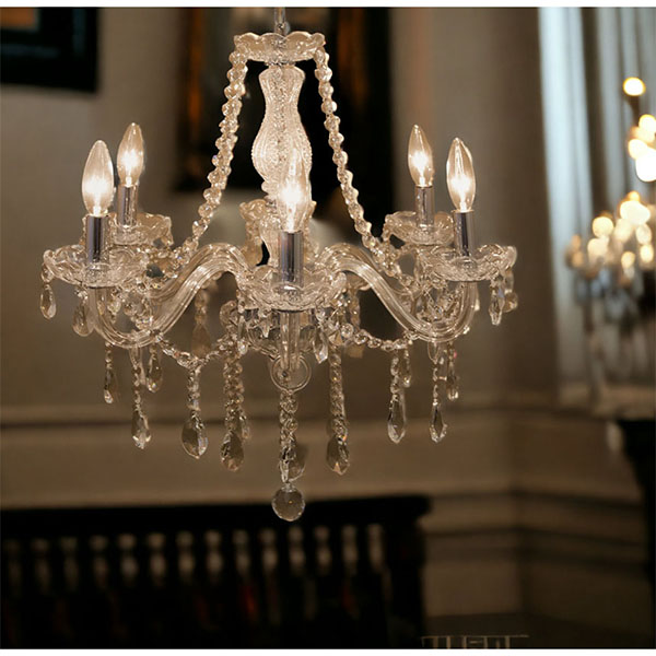 LED対応】 モダンガラスシャンデリア 6灯(パレス・クロームクリア