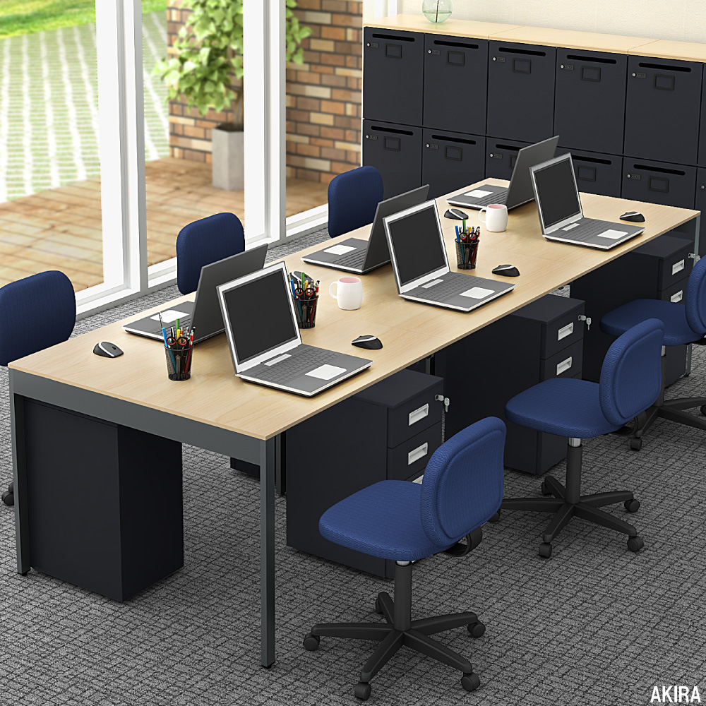 フリーアドレスデスク オフィスデスク コンセント付き 幅3000×奥行1000