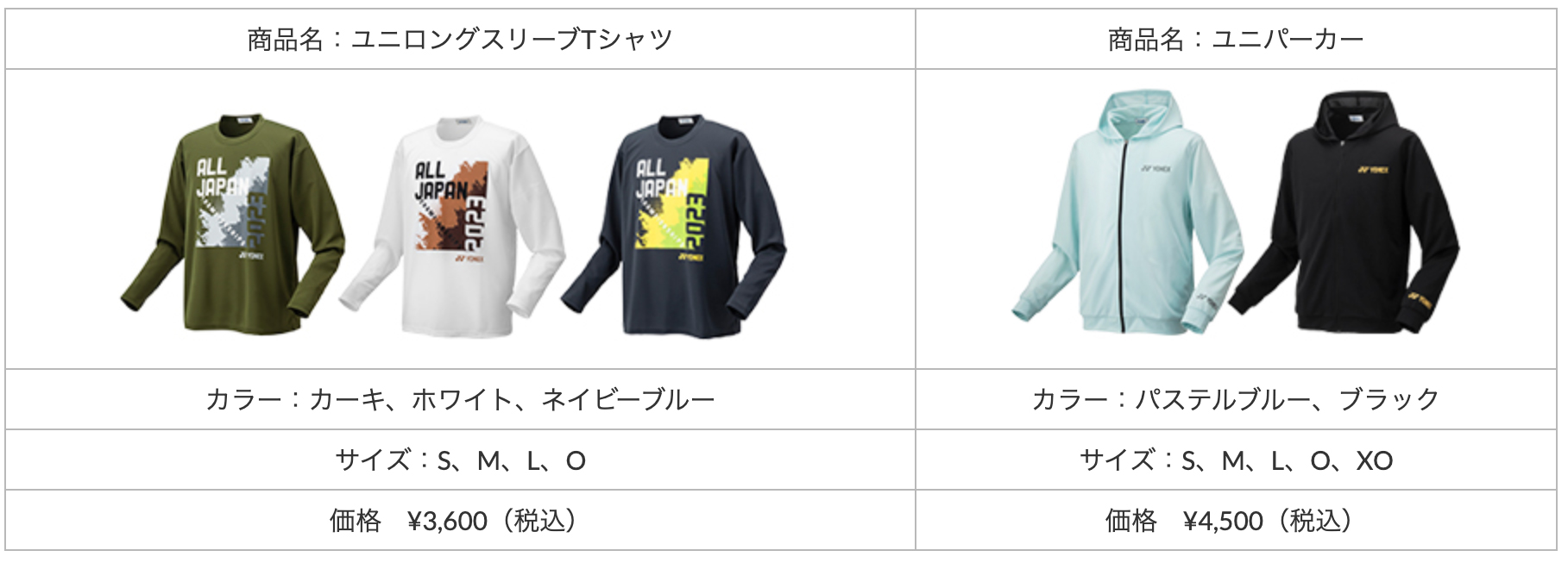 全日本選手権記念ロングTシャツ、限定パーカーをオンラインショップで