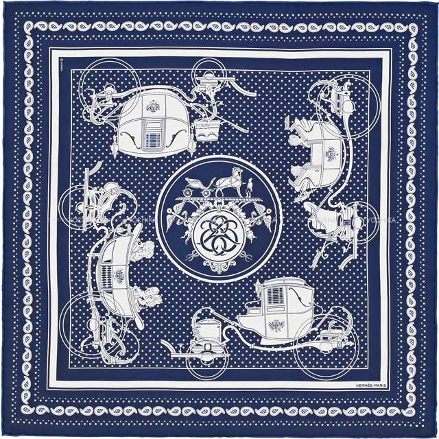 HERMES エルメス スカーフ バンダナ カレ55 風の民 バンダナ マリン/白