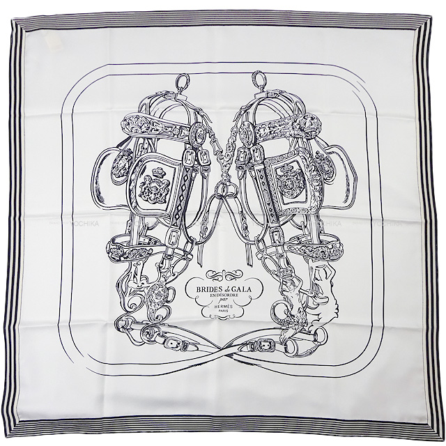 銀座限定 HERMES エルメス スカーフ カレ70 ブリッド ドゥ ガラ 白