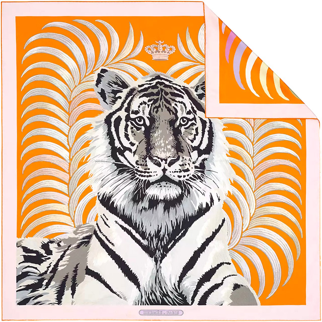 2022年春夏 HERMES エルメス スカーフ カレ90 ダブルフェイス 王者の虎