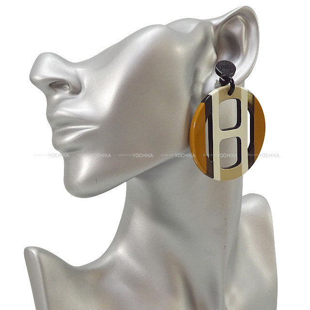 HERMES エルメス ピアス Hエキップ サブレ バッファローホーン 新品
