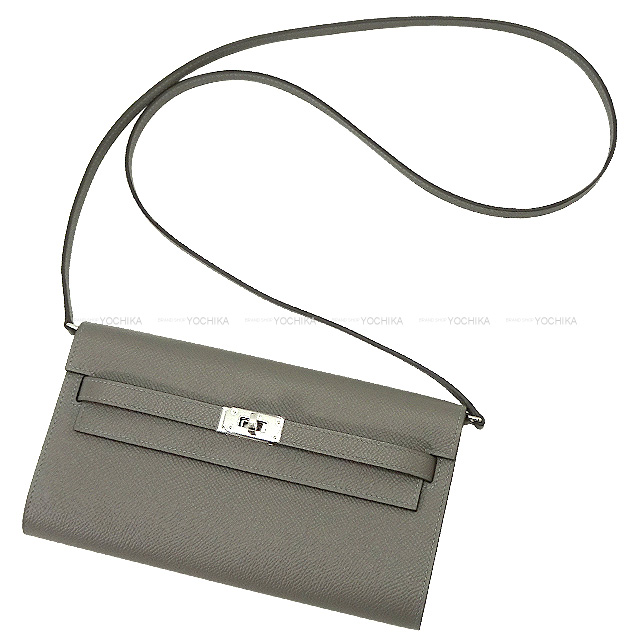 HERMES エルメス ケリーウォレット 長財布 グレー シルバー金具四角L版