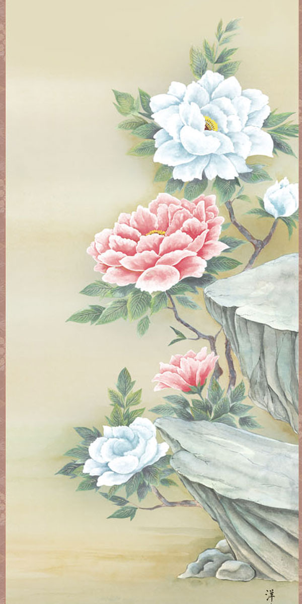花鳥の掛け軸 上村洋美作 富貴花