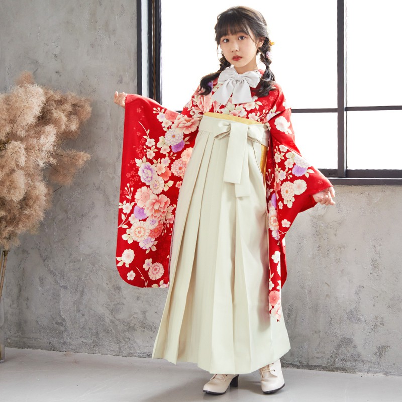 小学生袴:A113 赤 菊桜牡丹│ 袴レンタル │ 京都着物レンタル夢館