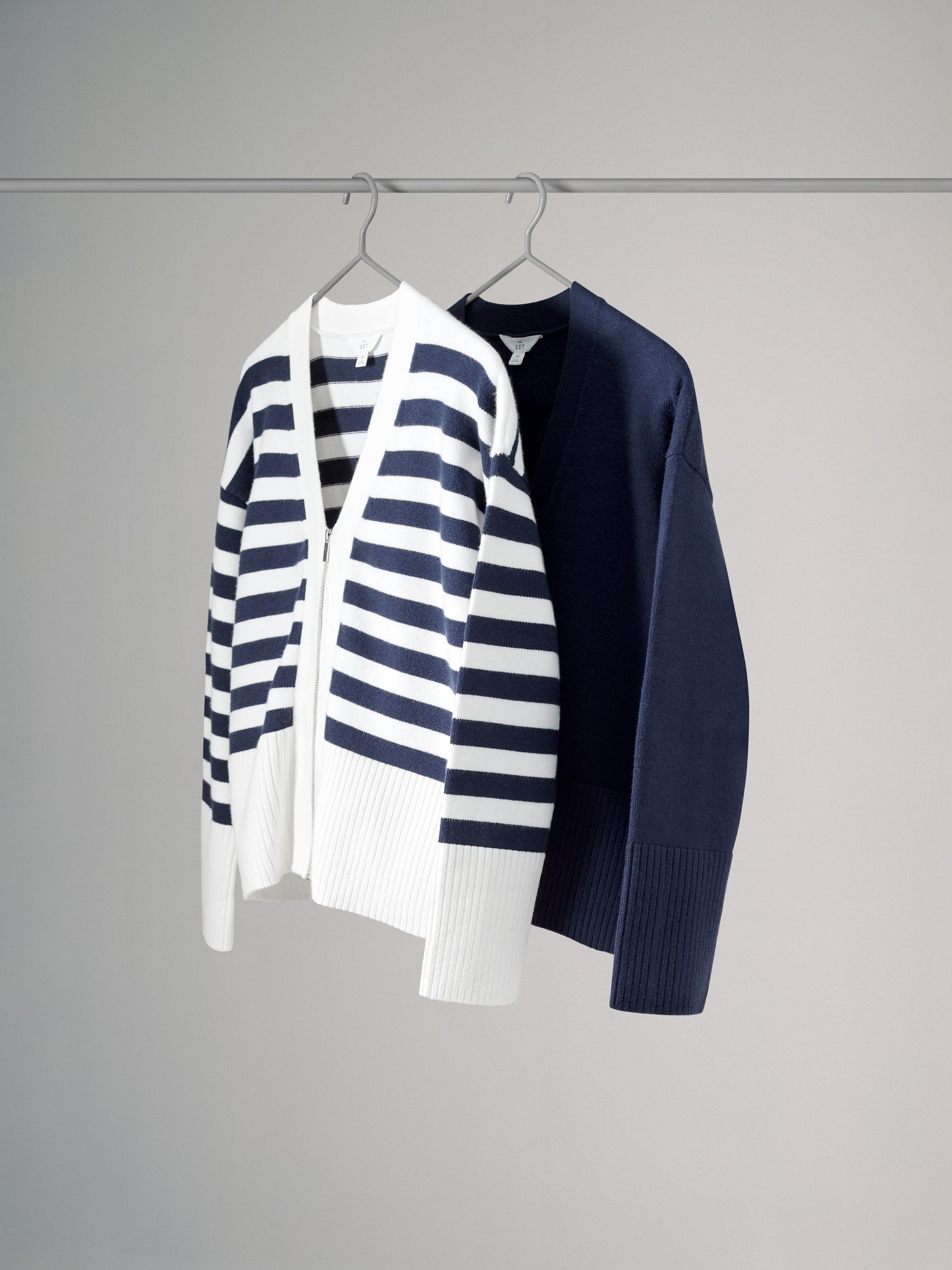 Buy The Set Navy/White Stripe 2 Pack Zip Through Cardigans from