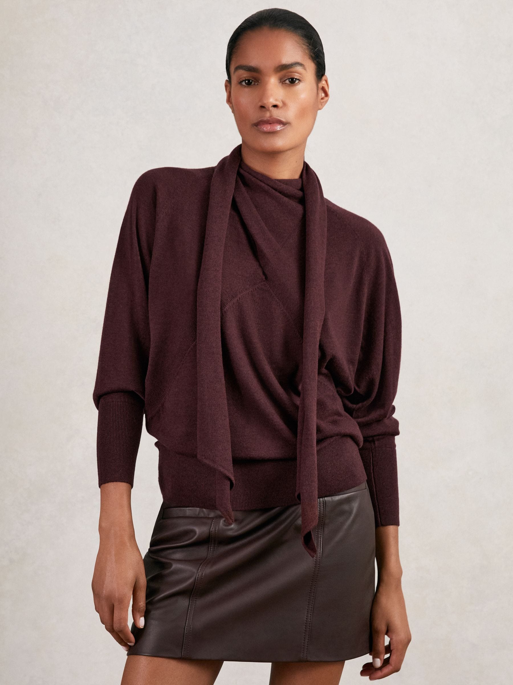 Buy Reiss Burgundy Alexis Wool Scarf-Tie Draped Jumper from Next USA