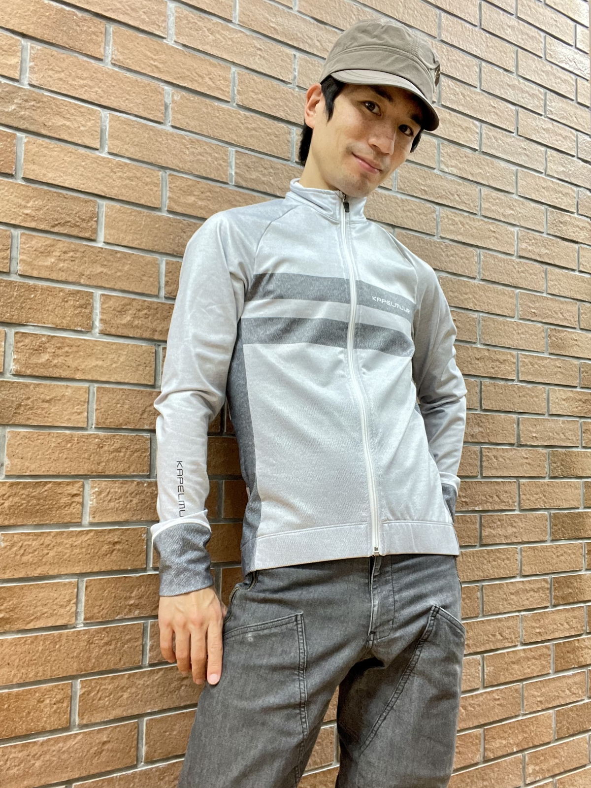□新品□ カペルミュール M 裏起毛ジャケット グレー ボーダーデニム