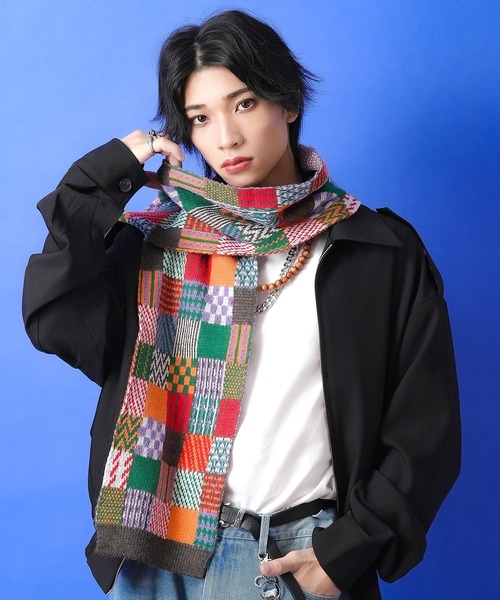 マフラー an meets zakka パッチワークライクミックスパターンニット