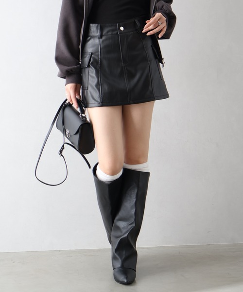 SpRay（スプレイ） スカート フェイクレザーカーゴミニスカート