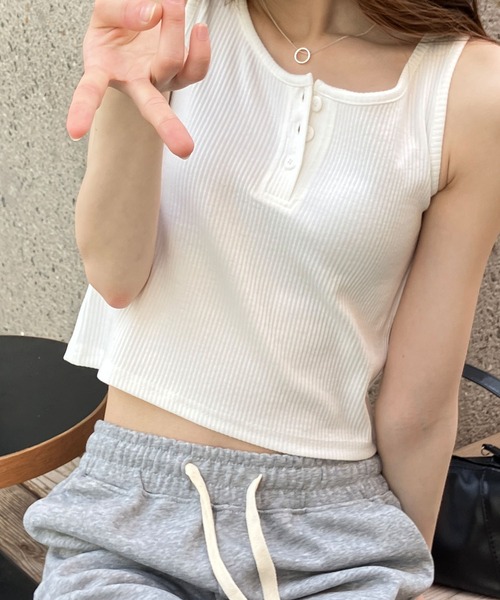 meJane（ミージェーン） タンクトップ ノースリーブ ヘンリーネック