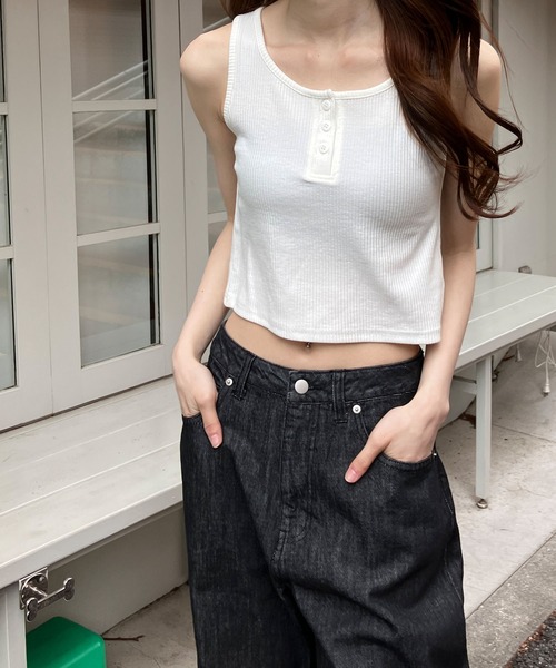 meJane（ミージェーン） タンクトップ ノースリーブ ヘンリーネック