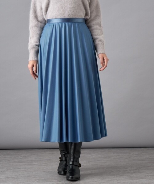 ANAYI（アナイ） スカート レザーライクサテンプリーツ スカート