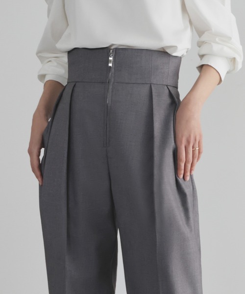 ELFRANK スラックス パンツ ハイウエストタックテーパードパンツ