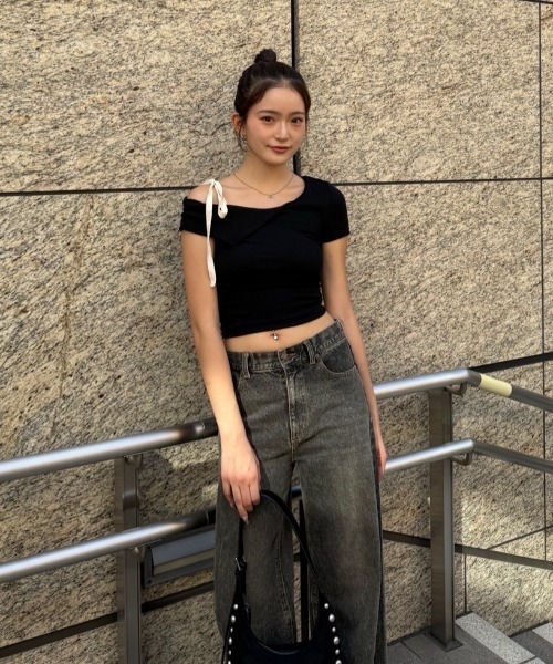 ACLENT（アクレント） tシャツ ワンショルダーリボントップス