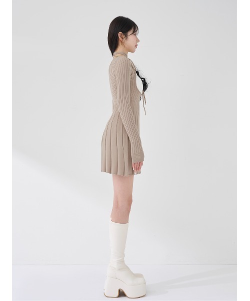 ダーリッチ ネックリボンデザインフレアミニワンピース GRY Free