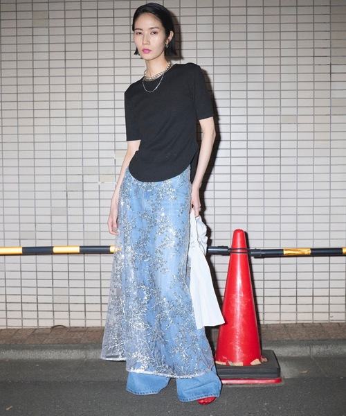 スカート Flower spangle wrap skirt/フラワースパンコールラップ