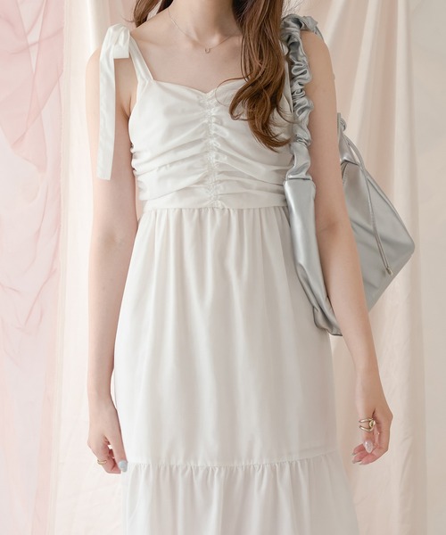 ワンピース M me eme Gather ribbon blouse onepiece ワンピース m me