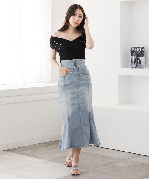 Julia Boutique（ジュリアブティック） デニムスカート 3連ボタンハイ