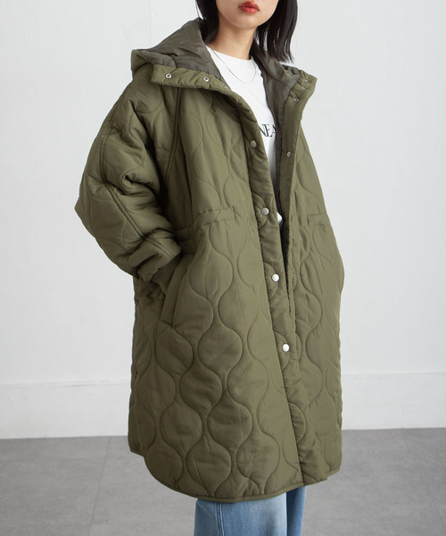 ダウンコート ダウンジャケット キルトフード付き中綿ダウンコート