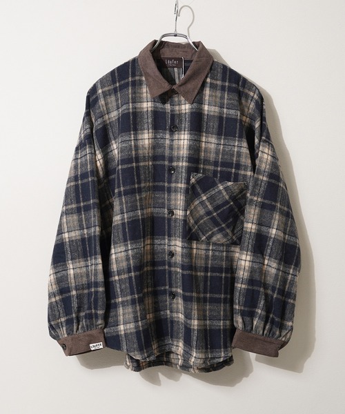 Laufer シャツ 「Laufer」コーデュロイ使い オーバーチェックシャツ