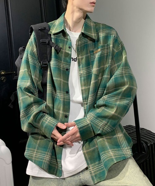 lilful シャツ ワッペン付きビッグシルエットチェックネルシャツ