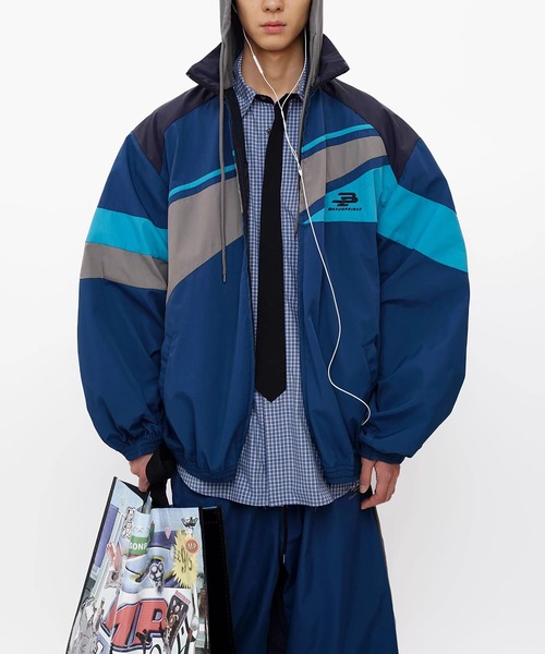 MASONPRINCE ナイロンジャケット オーバーサイズ フード付き ブロック