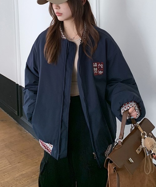 Aelina スタジャン スタジャンジャカードリラックスジャケット