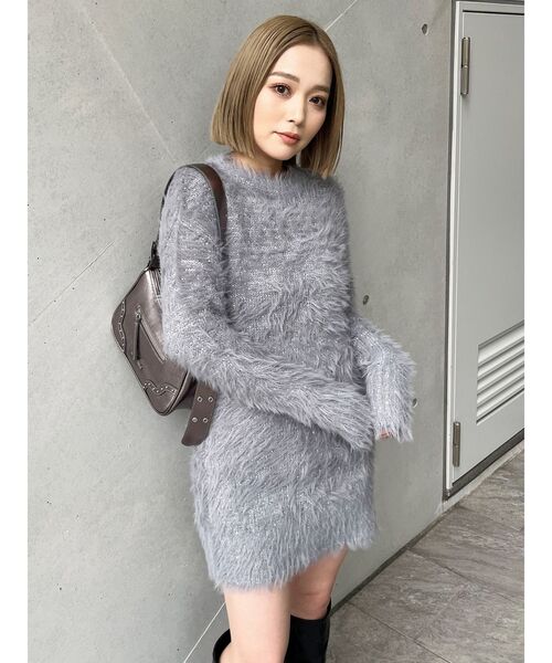 MURUA（ムルーア） ワンピース スパンコールフェザーニットミニ