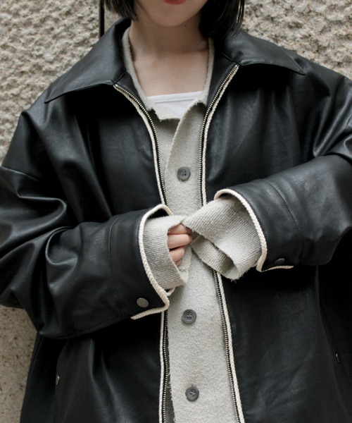 Camphor wood コート ジャケット double zip stitching faux leather